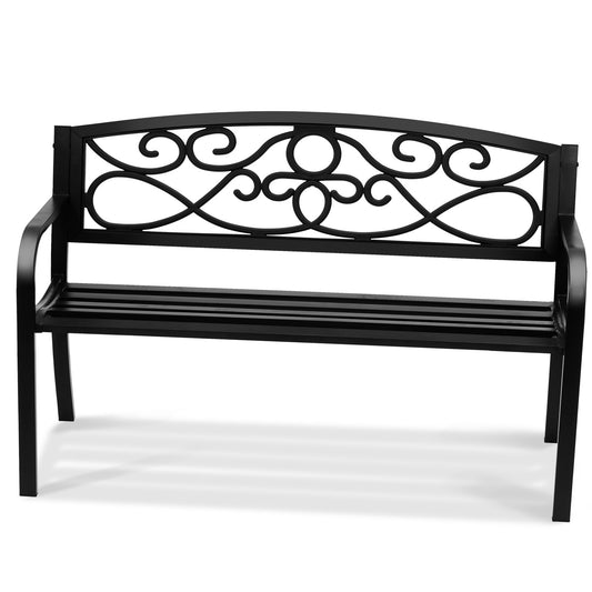 Elegant 50-Inch Metal Garden Bench with Backrest & Armrests - Supports 550 Lbs for Ultimate Outdoor Comfort in Your Yard, Park, or Patio