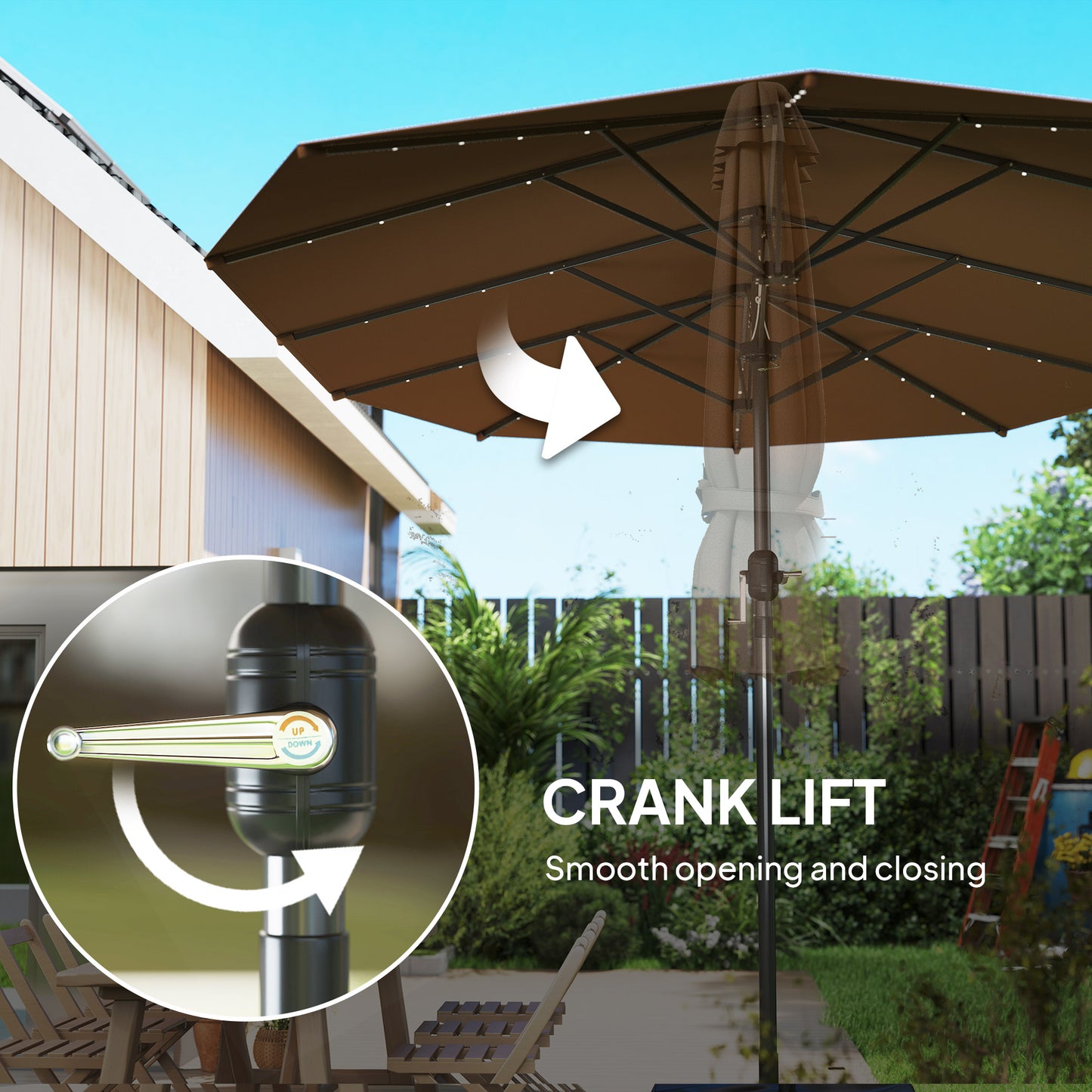 Illuminate Your Outdoor Oasis: Double-Sided Garden Parasol with LED Solar Lights - Ideal for Relaxation and Coffee Moments