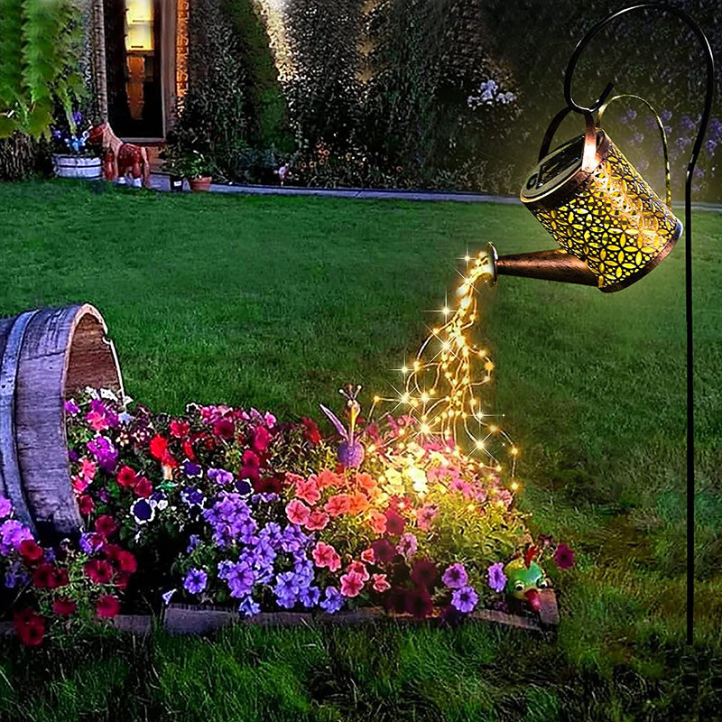 Enchanting 2PCS Solar LED Watering Can String Lights - Perfect for Outdoor Decor