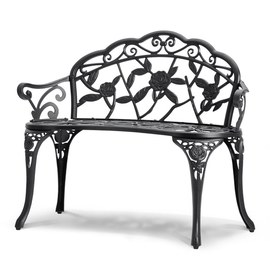 Durable 38.8" Metal Outdoor Bench with Backrest & Armrests - Supports 480 lbs for Ultimate Comfort in Garden, Park, and Patio