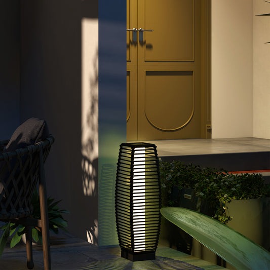 Elegant Black Solar Rattan Floor Lamp - Chic Outdoor Garden Lantern & Driveway Lighting