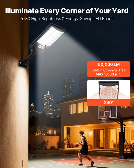 500W Solar Street Lights - 4 Pack, 50000LM LED Flood Security Lamps with Motion Sensor, Dusk to Dawn Outdoor Lighting, IP65 Waterproof for Driveways and Parking Lots