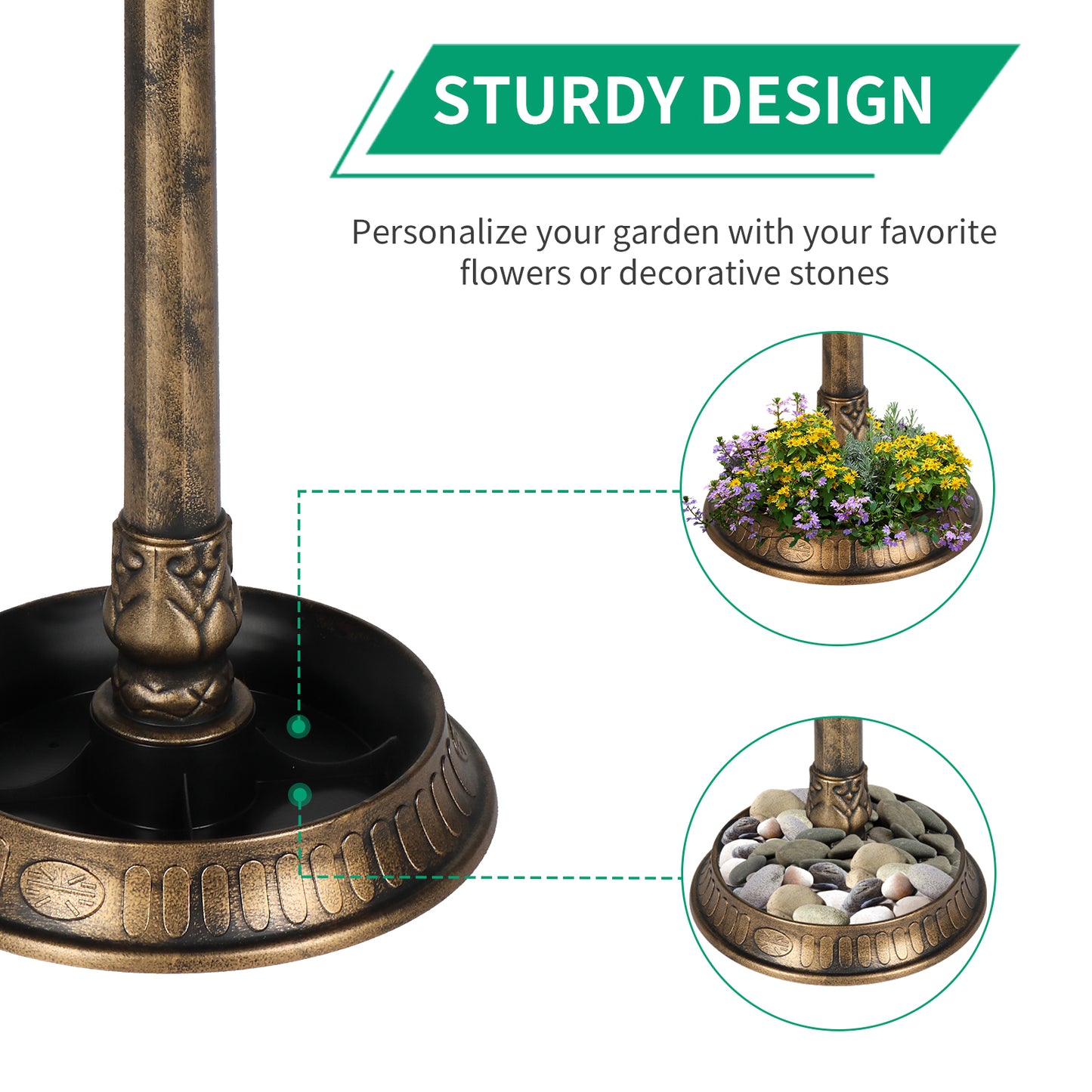 Stunning Bronze Solar Bird Bath - 51x51x106 cm Round Plastic Design