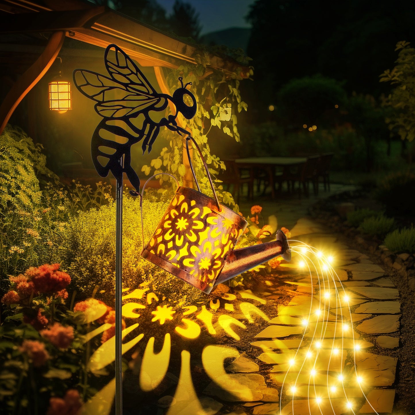 Enchanting Solar Flower Garden Lights - Stylish Waterproof Metal Watering Can Design for Patio, Lawn, and Pathway - Ideal Gardening Gifts!