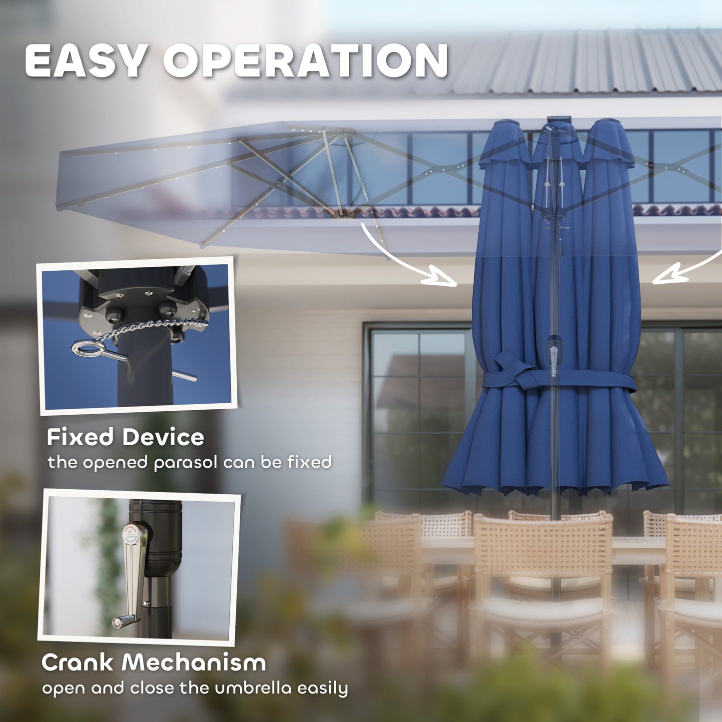 Illuminate Your Outdoor Oasis: Stylish Double-Sided Garden Parasol with LED Solar Lights in Elegant Blue