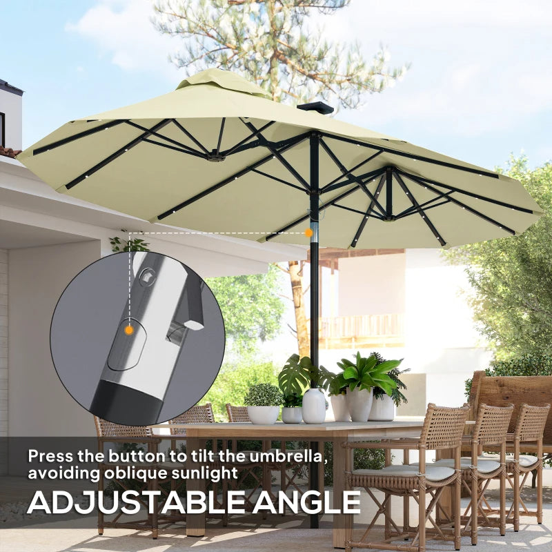 Elegant Cream White 9.7' Double-Sided Patio Umbrella with Tilt & Crank, LED Solar Lights, 12 Ribs - Premium Outdoor Shade Solution
