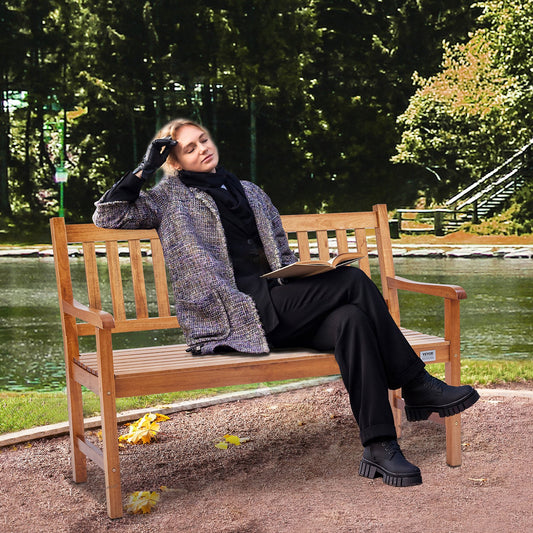 Durable 50-Inch Wooden Outdoor Bench with Backrest & Armrests - Ideal for Garden, Park, Yard, or Patio - Supports 800 lbs!