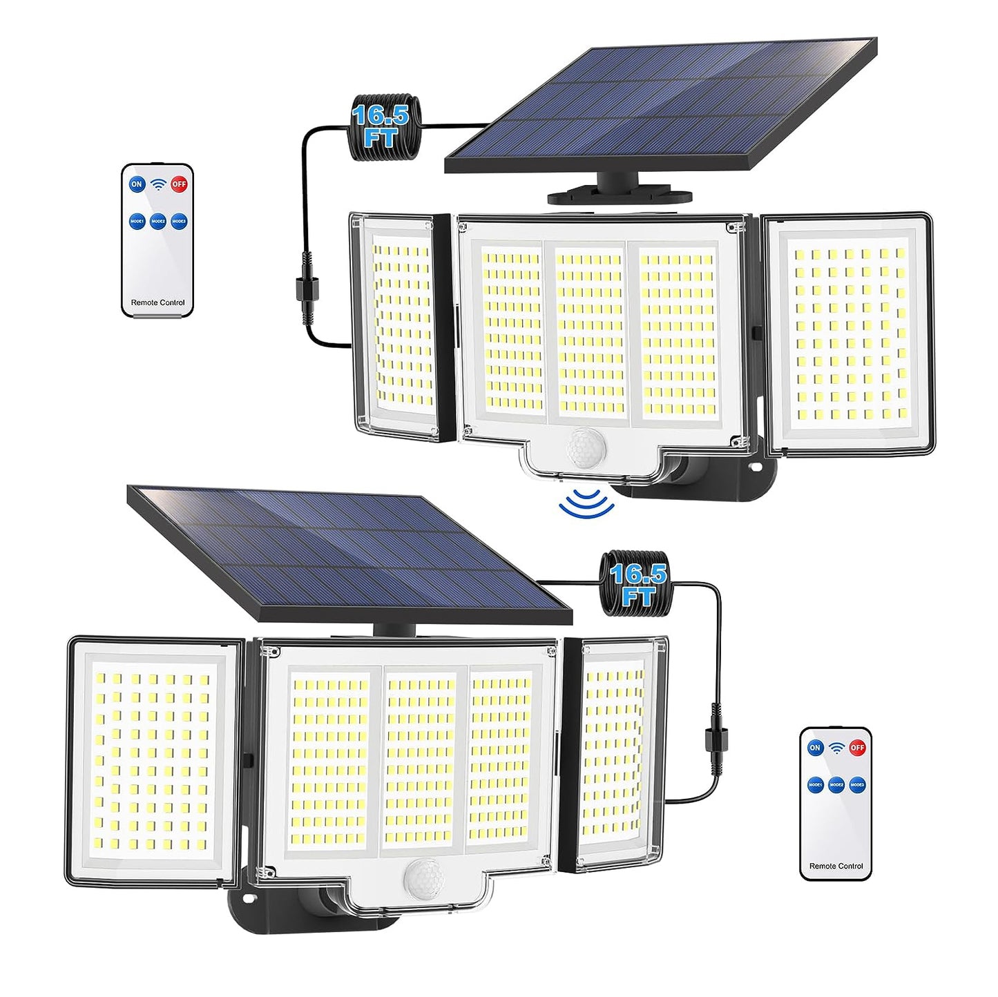 Ultimate 348 LED Solar Motion Sensor Lights - 1 or 2 Pack with Remote & 3 Adjustable Heads - Waterproof Outdoor Security Solution