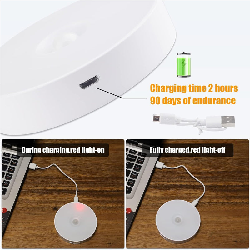 Illuminate Your Space: 6-Pack Dimmable Wireless Motion Sensor Under Cabinet Lights with 16 LEDs - Rechargeable Puck Lights for Closet, Kitchen, Hallway, and Stairs (3000-6000K)