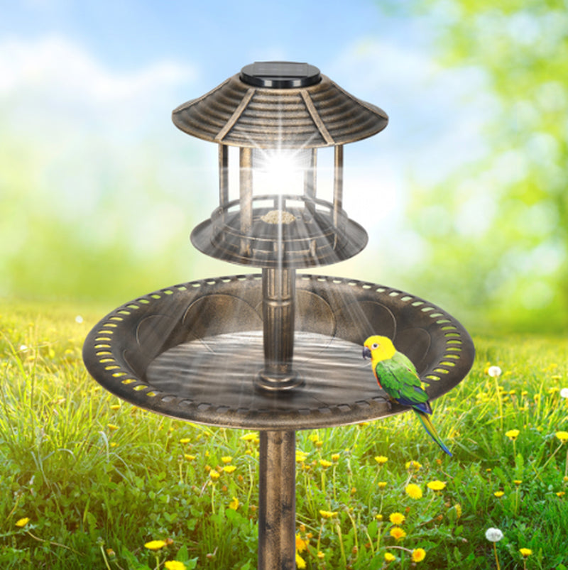 Stunning Bronze Solar Bird Bath - 51x51x106 cm Round Plastic Design