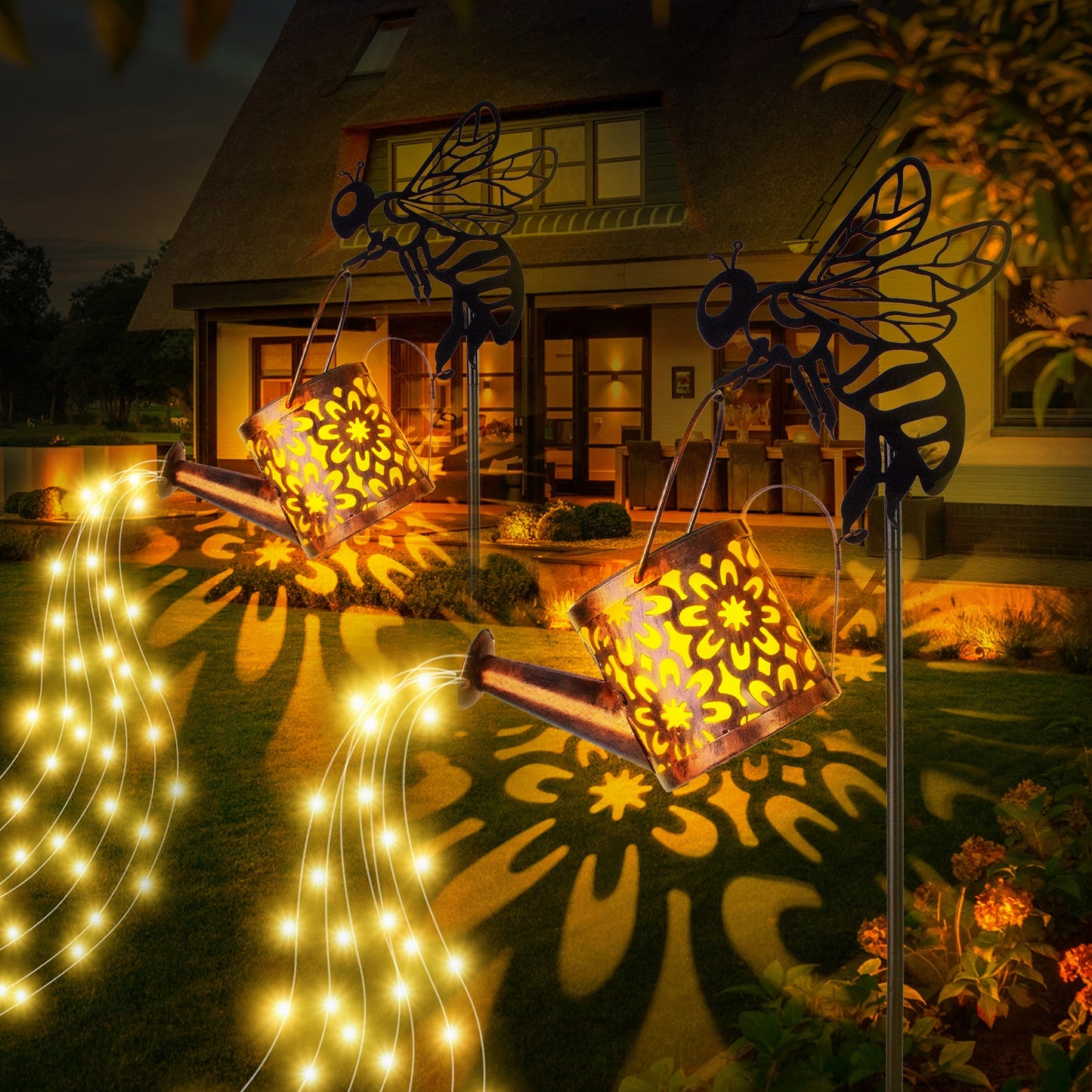 Enchanting Solar Flower Garden Lights - Stylish Waterproof Metal Watering Can Design for Patio, Lawn, and Pathway - Ideal Gardening Gifts!