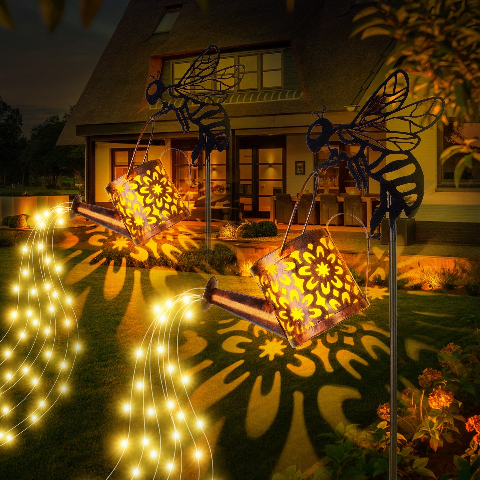 Enchanting Solar Flower Garden Lights - Stylish Waterproof Metal Watering Can Design for Patio, Lawn, and Pathway - Ideal Gardening Gifts!