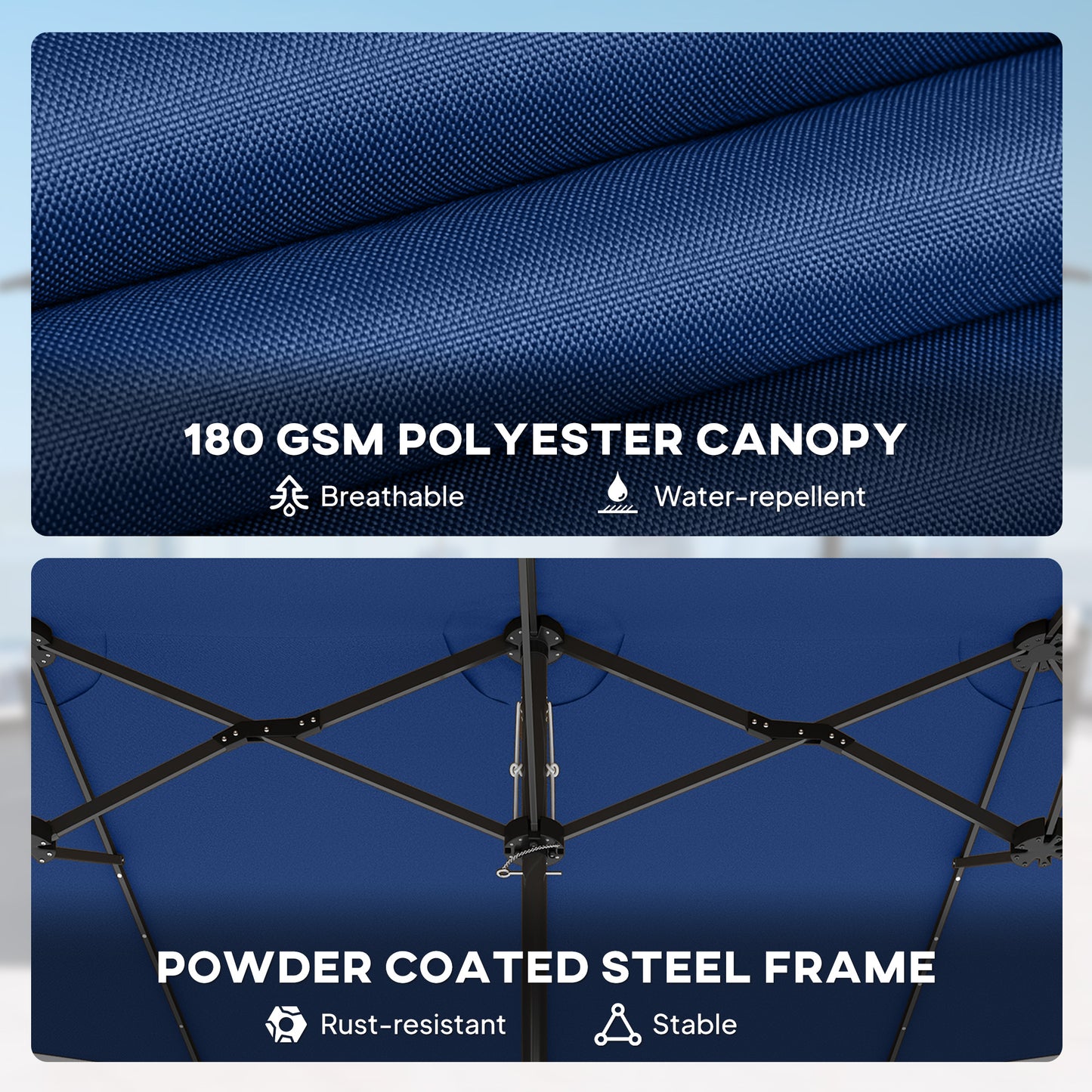 Illuminate Your Outdoors: Stylish Blue Double-Sided Garden Parasol with LED Solar Lights
