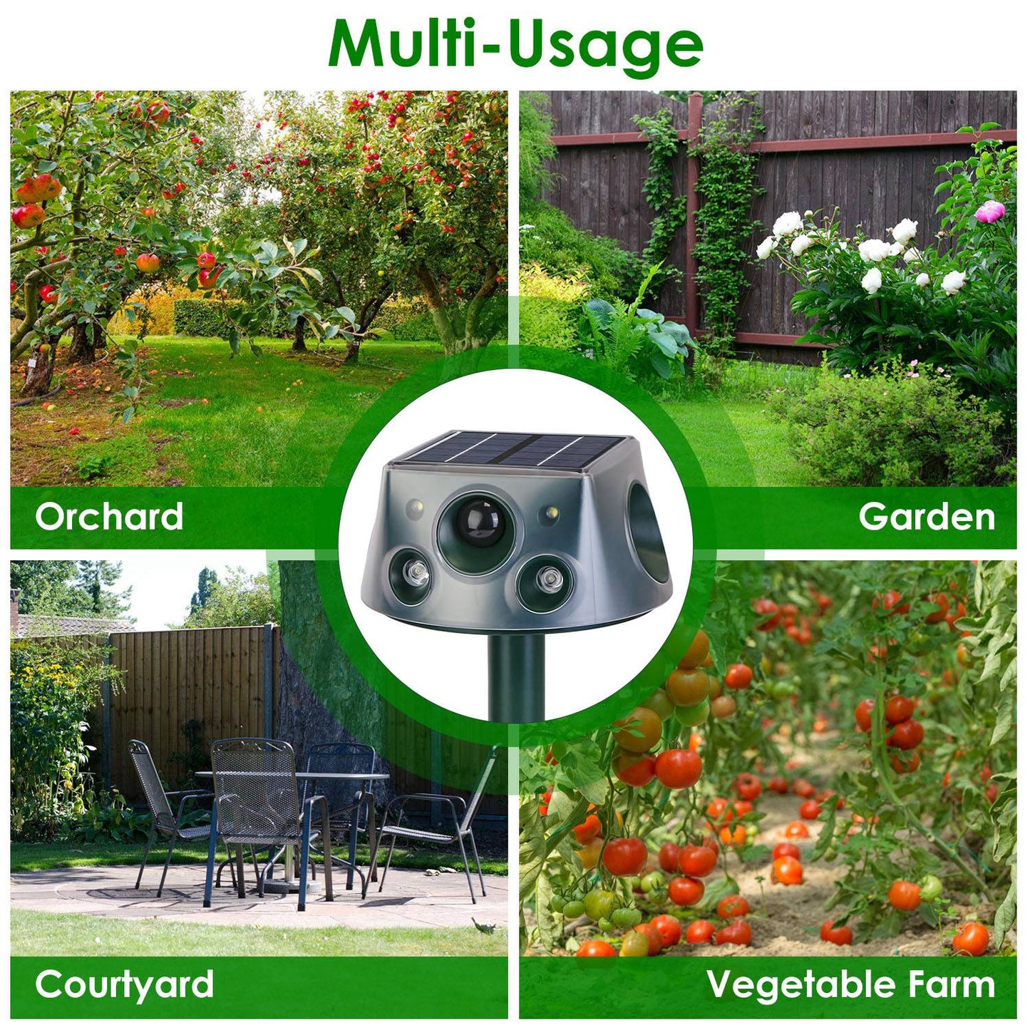 Ultrasonic Solar Animal Repeller - Waterproof Motion Sensor for Ultimate Mole, Snake & Squirrel Control in Your Garden or Farm