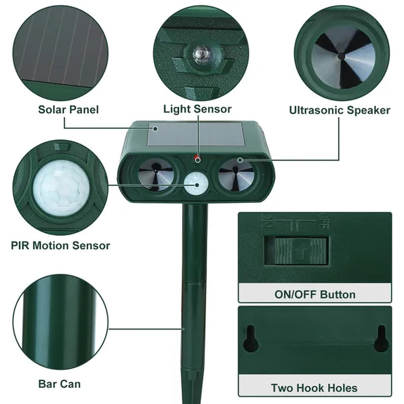 Ultimate Solar-Powered Ultrasonic Animal Repeller with Motion Sensor - Waterproof Protection for Your Farm, Garden, and Yard Against Deer, Raccoons, Cats, Dogs, Rabbits, Squirrels, and Birds