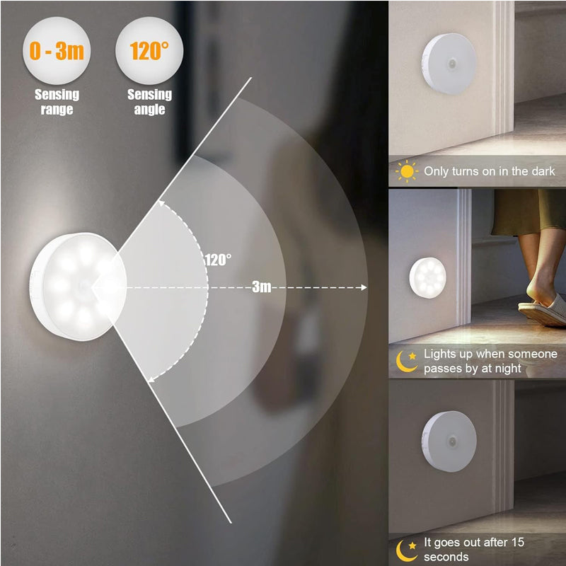 Illuminate Your Space: 6-Pack Dimmable Wireless Motion Sensor Under Cabinet Lights with 16 LEDs - Rechargeable Puck Lights for Closet, Kitchen, Hallway, and Stairs (3000-6000K)
