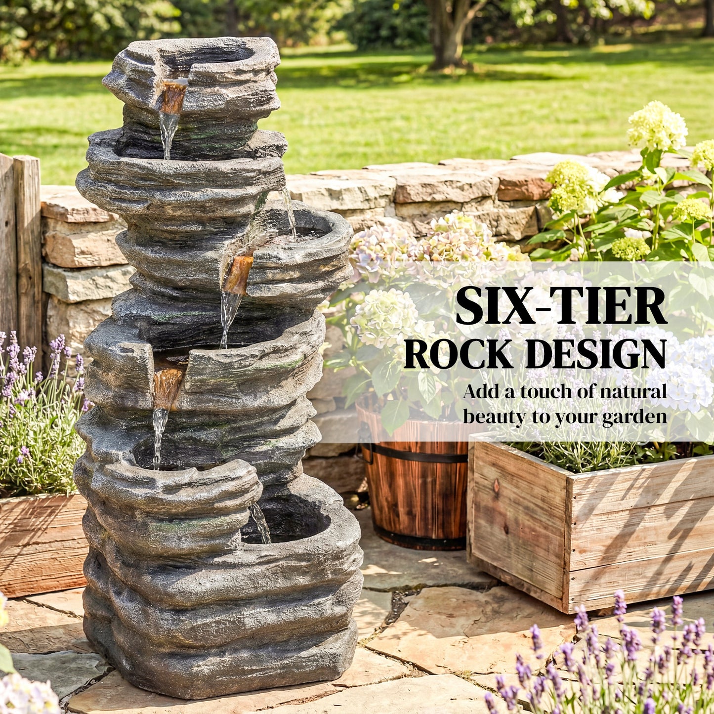 Transform Your Garden with a Stunning 40" Gray LED Waterfall Fountain - 6-Tier Cascading Water Feature