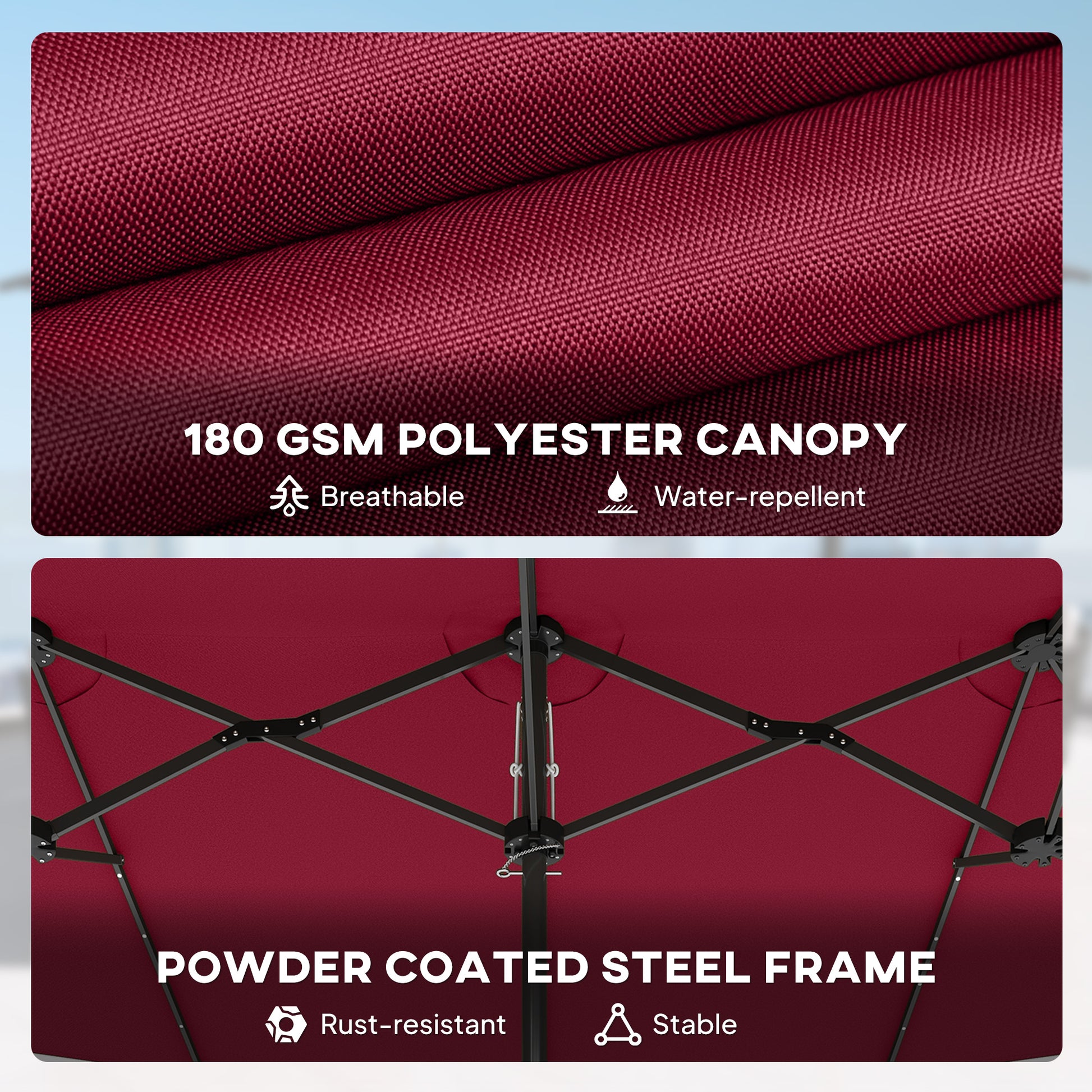 Illuminate Your Outdoor Oasis: Stylish Wine Red Double-Sided Garden Parasol with LED Solar Lights