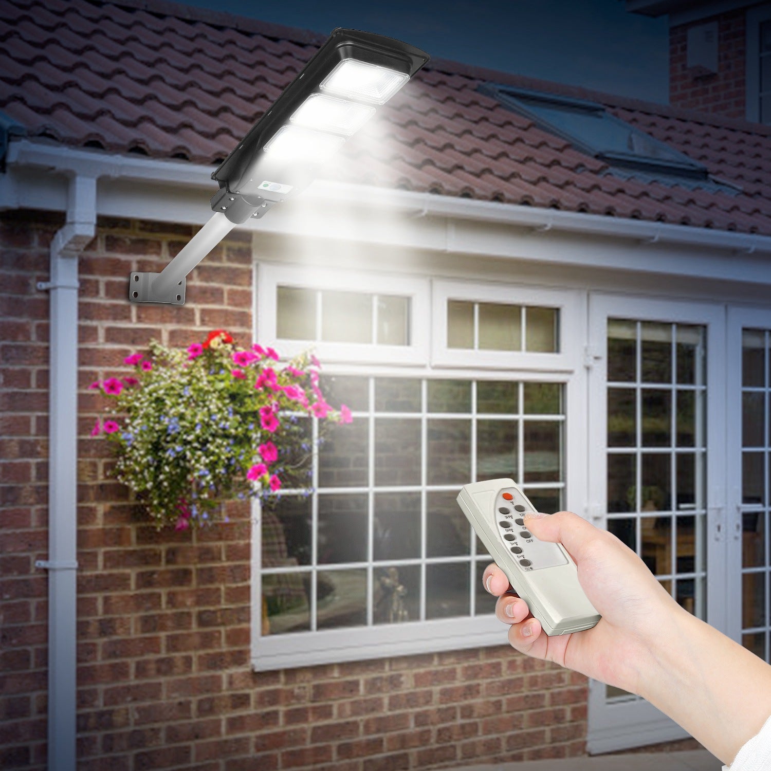 Illuminate Your Outdoors with 180 LED Solar Street Path Lights - Remote Control, Waterproof & Wireless for Garage, Front Door, and Garden Pathway!