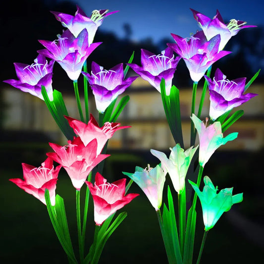 Stunning 4-Pack Solar Garden Lights with Color-Changing Lily Flowers - Waterproof Outdoor Decor for Patios and Yards, Ideal Gift for Mom