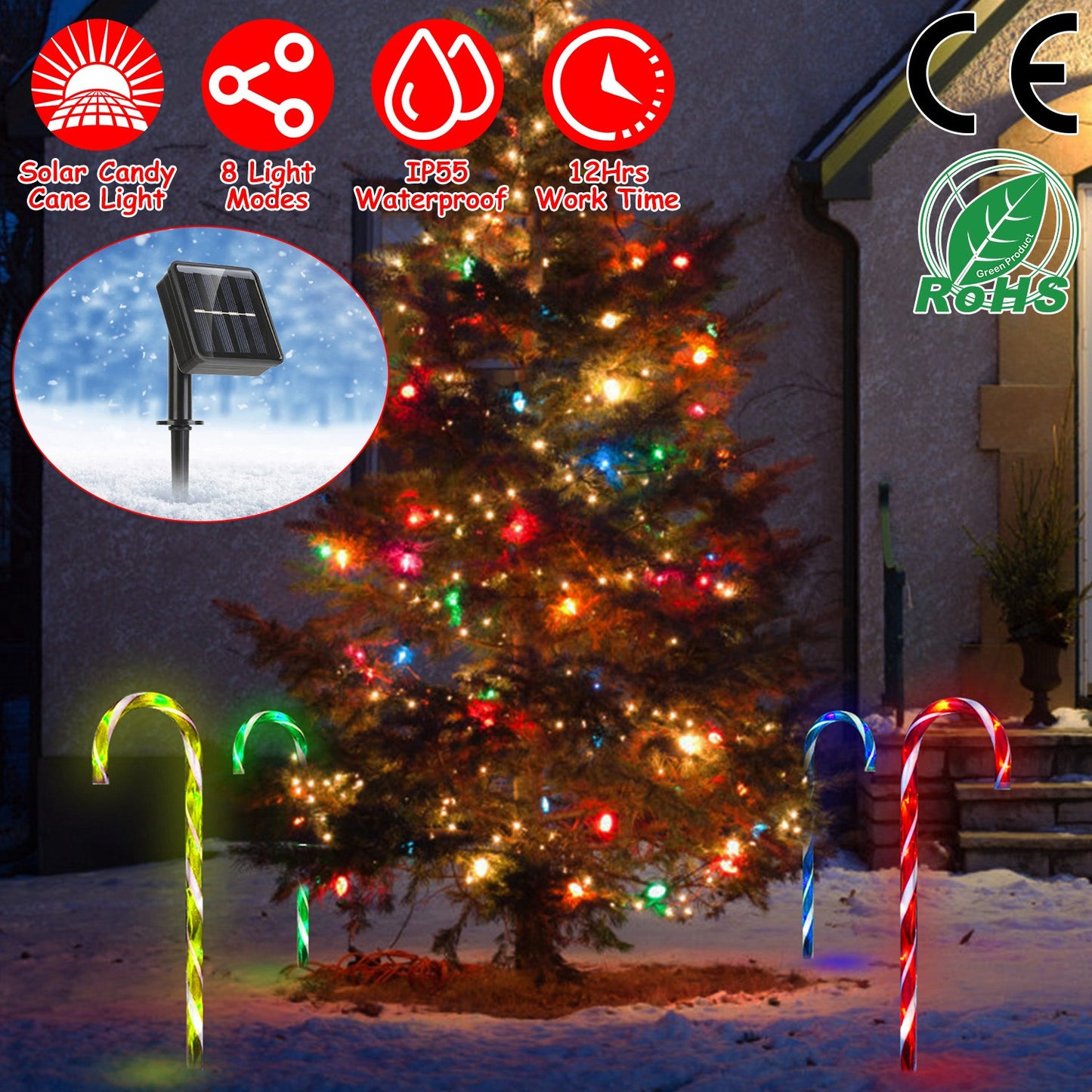 Brighten Your Holidays with Solar-Powered Waterproof Candy Cane Lights - Ideal for Patios, Yards, and Pathways!