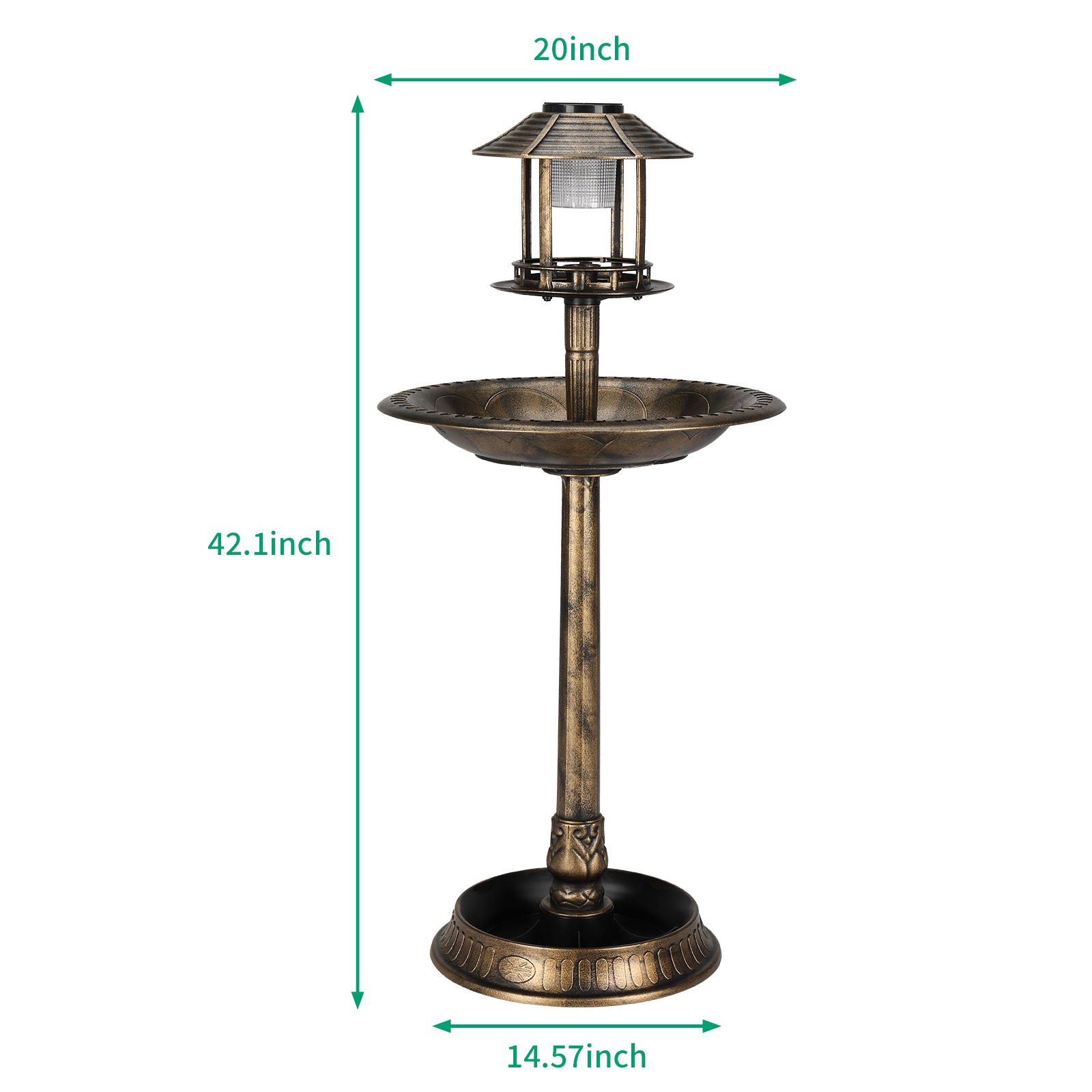 Stunning Bronze Solar Bird Bath - 51x51x106 cm Round Plastic Design