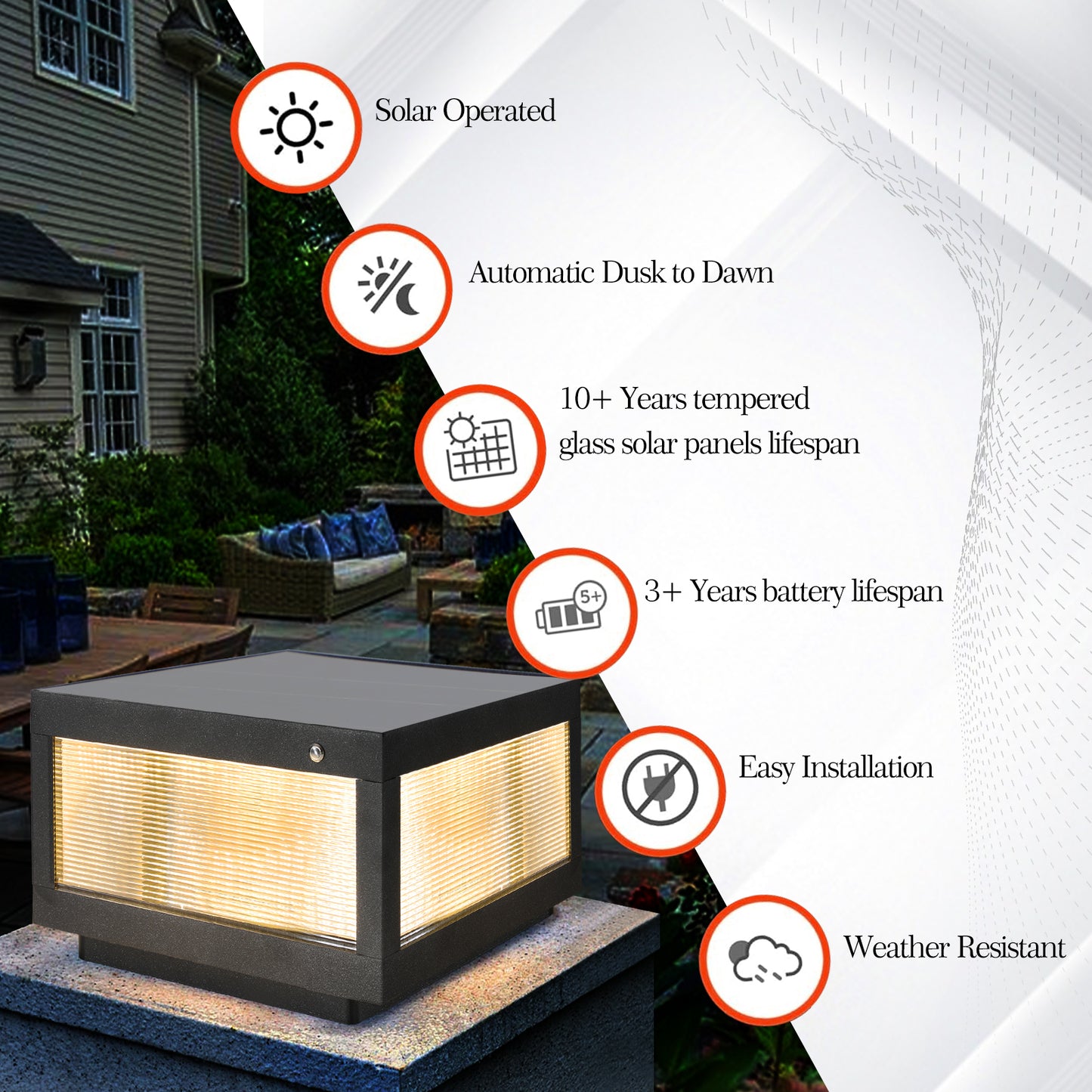 Illuminate Your Outdoors with 12-Inch Black Solar LED Post Cap Light - Perfect for Pathways, Decks & Patios - 1-Pack