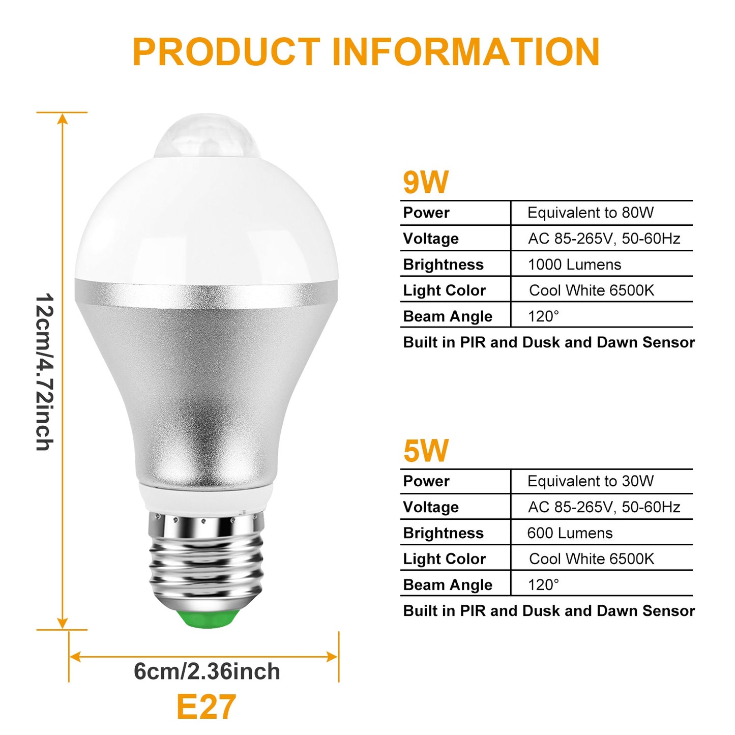 Revolutionary Smart E27 Motion Sensor LED Bulb - 9W 6500K Automatic Dusk to Dawn Lighting for Home & Garden