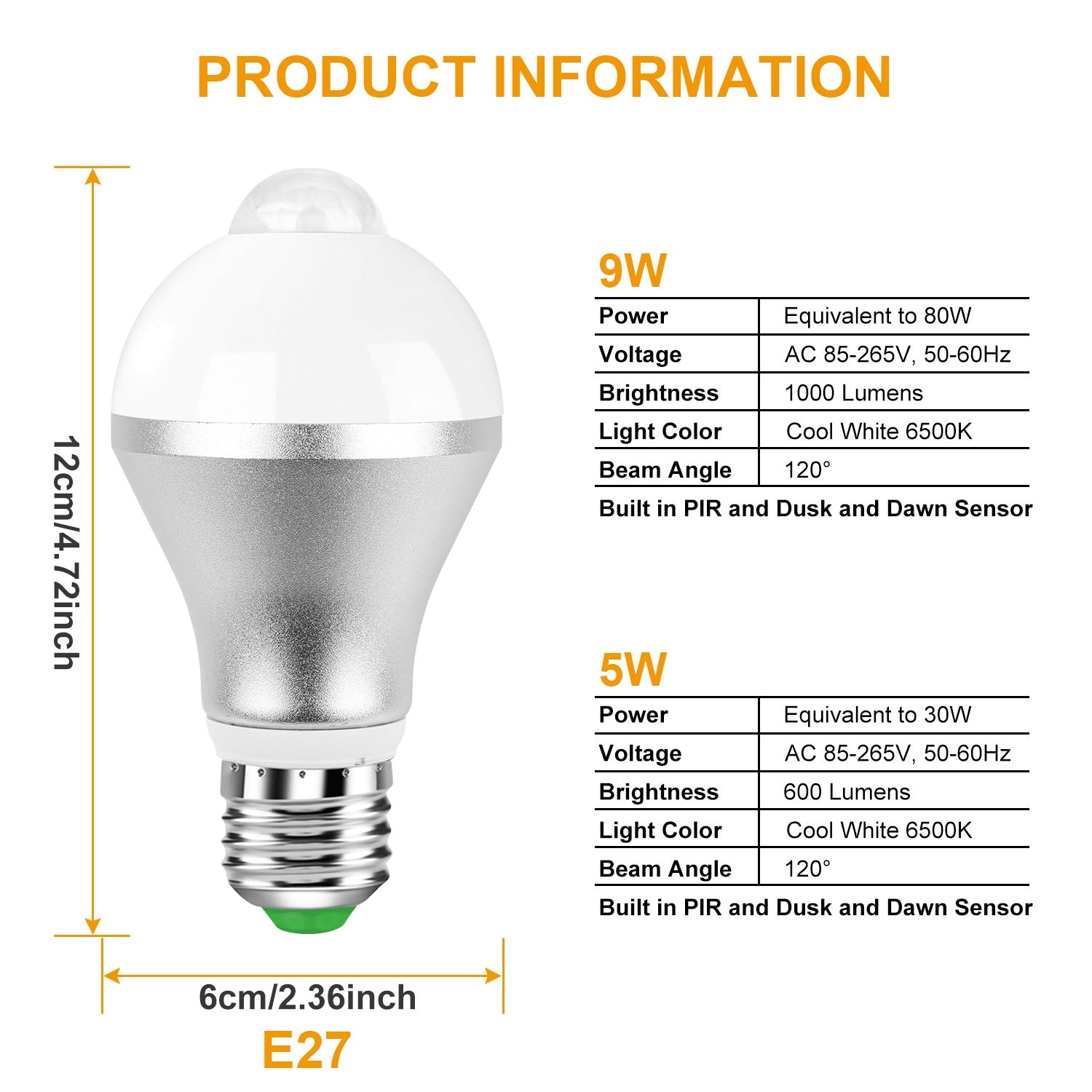 Revolutionary Smart E27 Motion Sensor LED Bulb - 9W 6500K Automatic Dusk to Dawn Lighting for Home & Garden