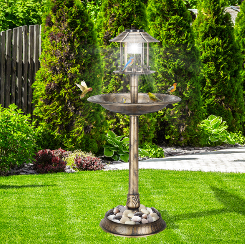 Stunning Bronze Solar Bird Bath - 51x51x106 cm Round Plastic Design