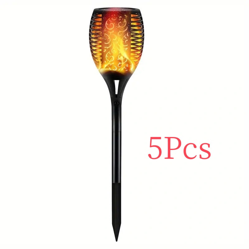 Illuminate Your Outdoors: 5-Pack Solar Flickering Flame Garden Torches - Ideal for Holiday Decor!
