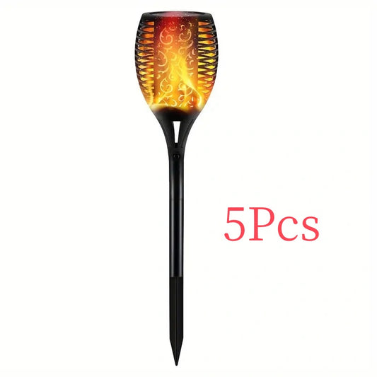 Illuminate Your Outdoors: 5-Pack Solar Flickering Flame Garden Torches - Ideal for Holiday Decor!
