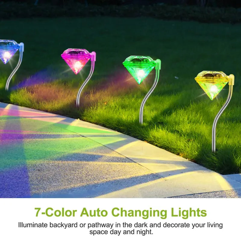 Transform Your Garden with 4Pcs Stylish Waterproof Diamond LED Solar Lights!