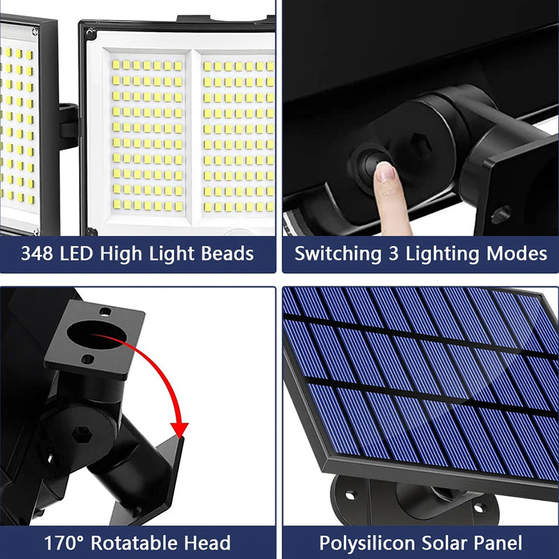 Ultimate 348 LED Solar Motion Sensor Lights - 1 or 2 Pack with Remote & 3 Adjustable Heads - Waterproof Outdoor Security Solution