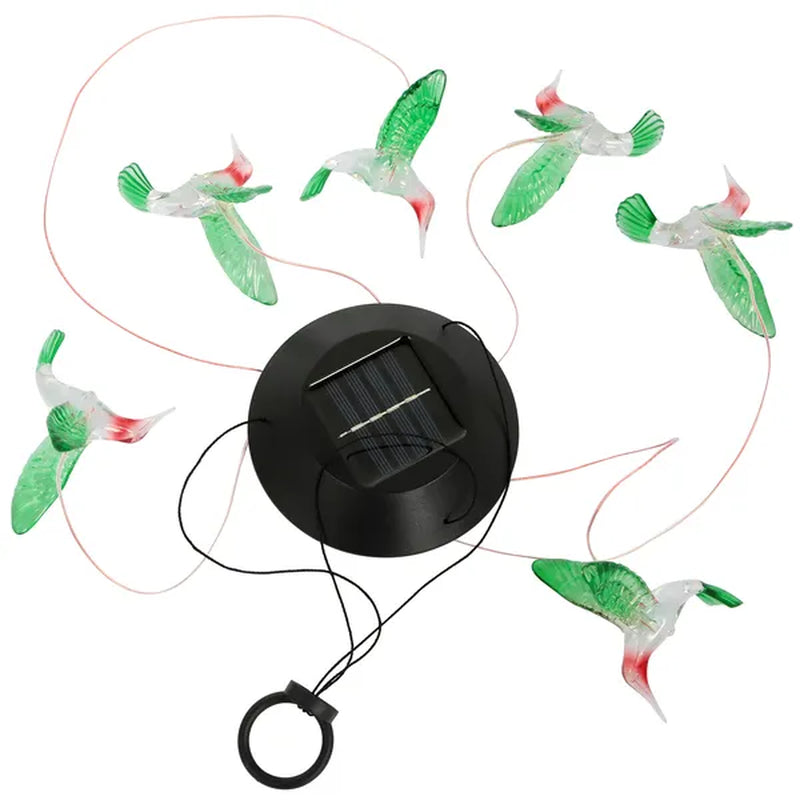 Enchanting Color-Changing LED Solar Hummingbird Wind Chime - Waterproof 6-LED Decorative String Lights