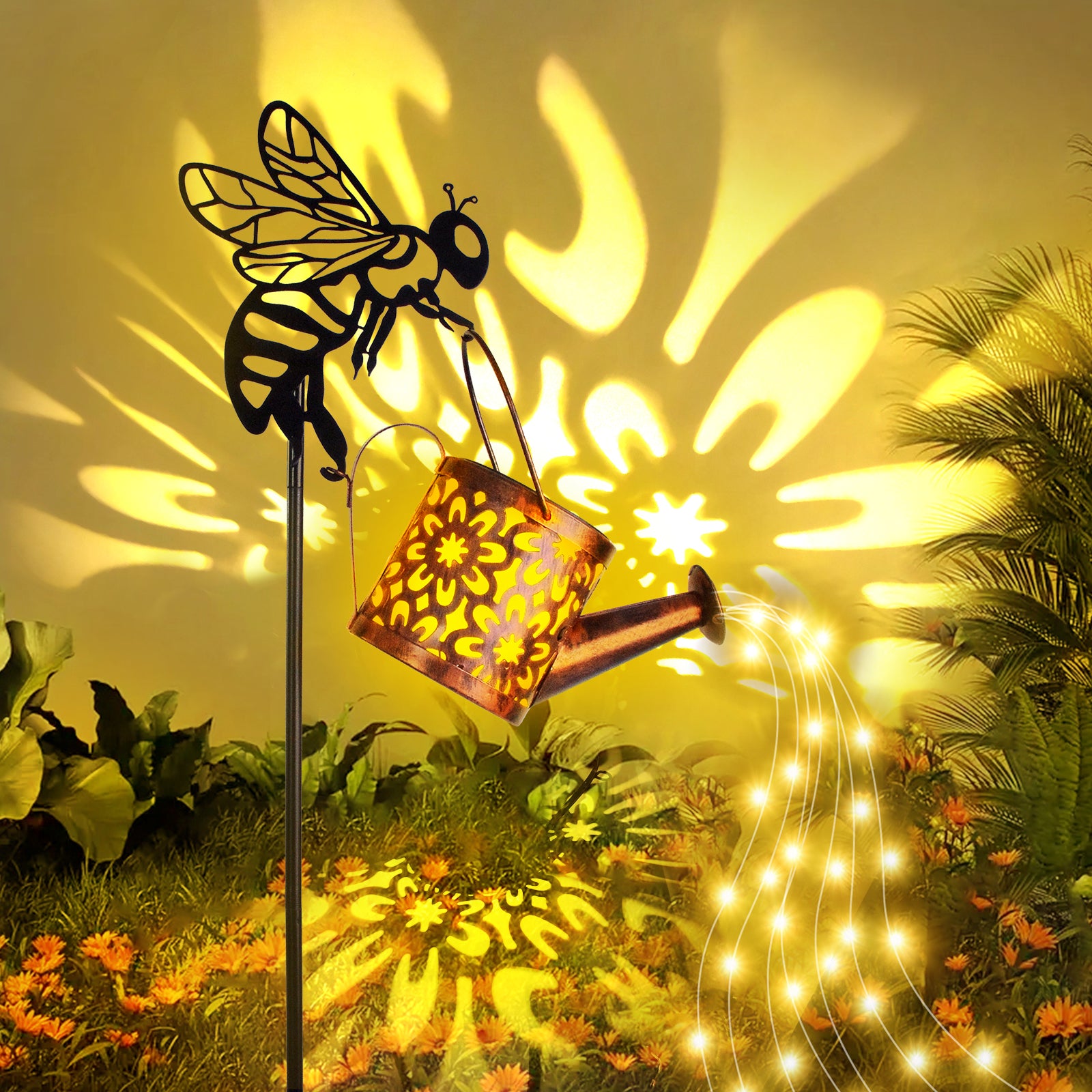 Enchanting Solar Flower Garden Lights - Stylish Waterproof Metal Watering Can Design for Patio, Lawn, and Pathway - Ideal Gardening Gifts!