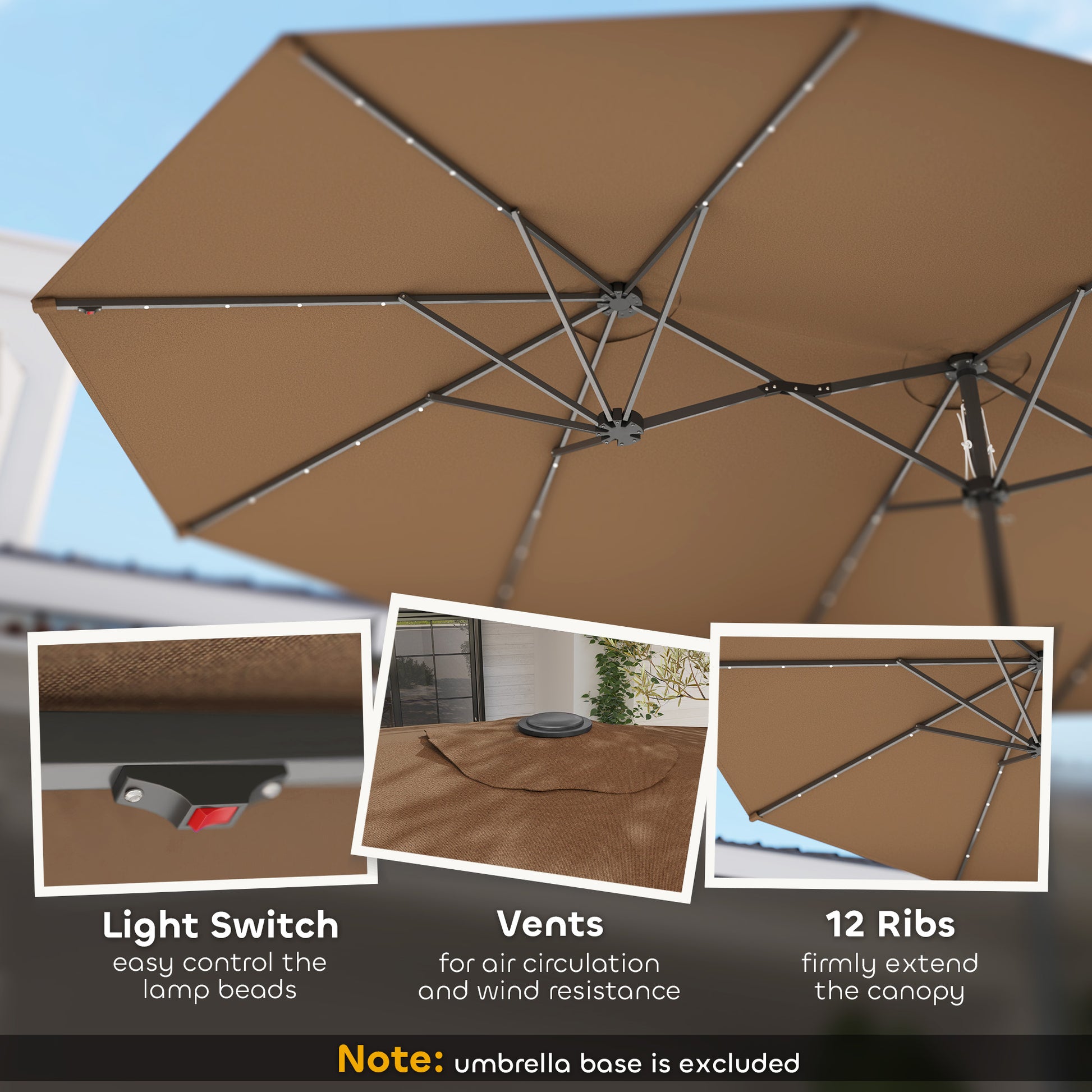Illuminate Your Outdoor Space with Our Double-Sided Garden Parasol Featuring LED Solar Lights - Ideal Patio Umbrella for Coffee Moments