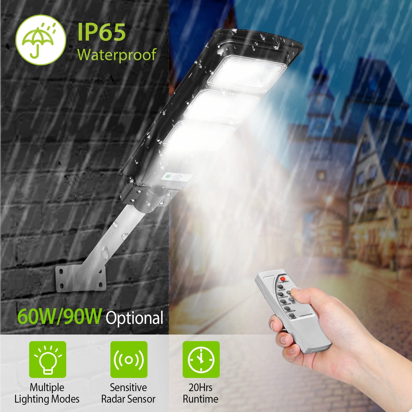 Illuminate Your Outdoors with 180 LED Solar Street Path Lights - Remote Control, Waterproof & Wireless for Garage, Front Door, and Garden Pathway!