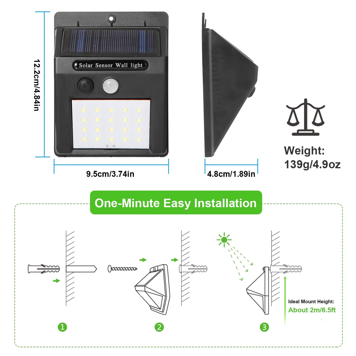 20 Bright LED Solar Motion Sensor Lights - Waterproof IP65, 120° Wide Angle for Ultimate Security in Garage, Front Door, Garden & Pathway