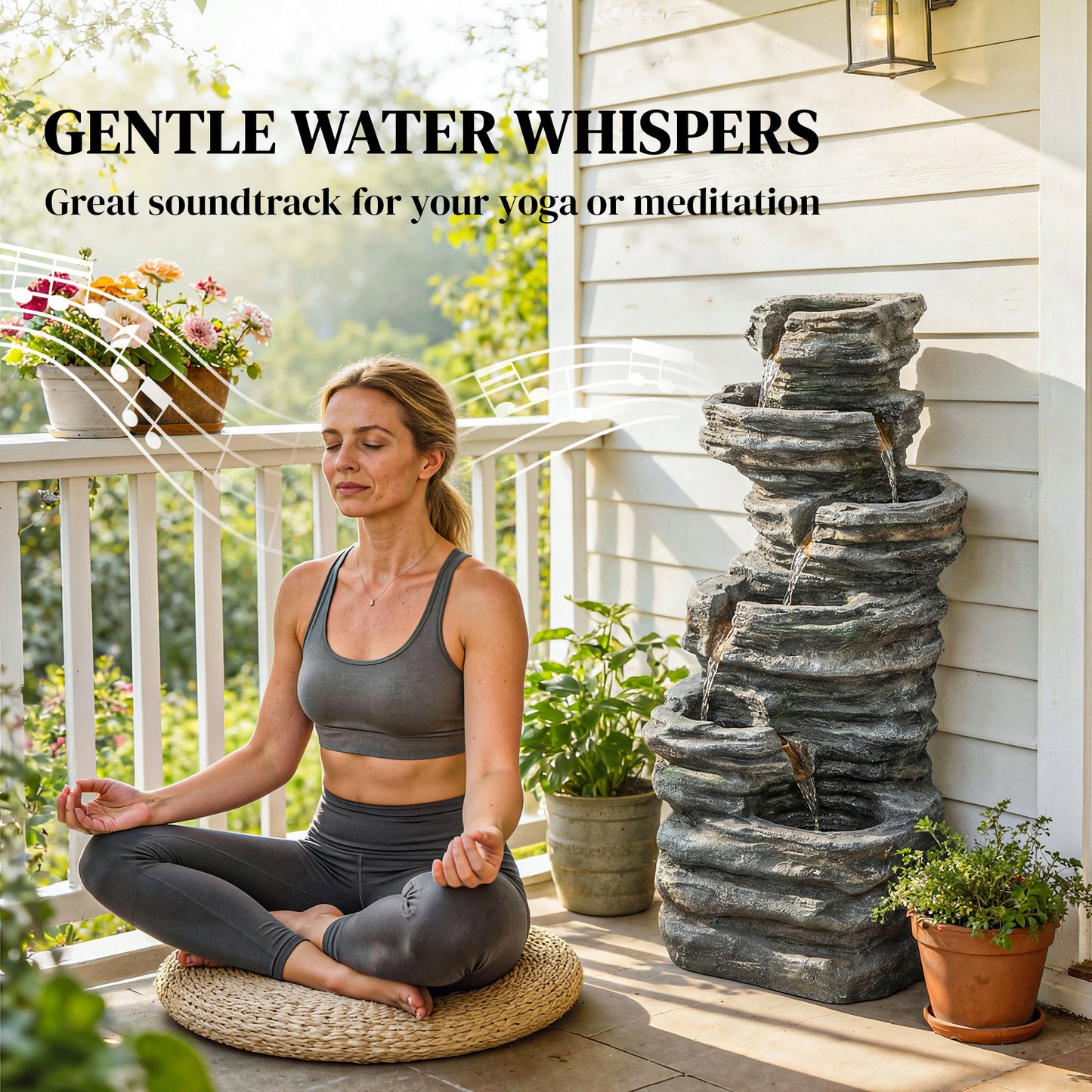 Transform Your Garden with a Stunning 40" Gray LED Waterfall Fountain - 6-Tier Cascading Water Feature