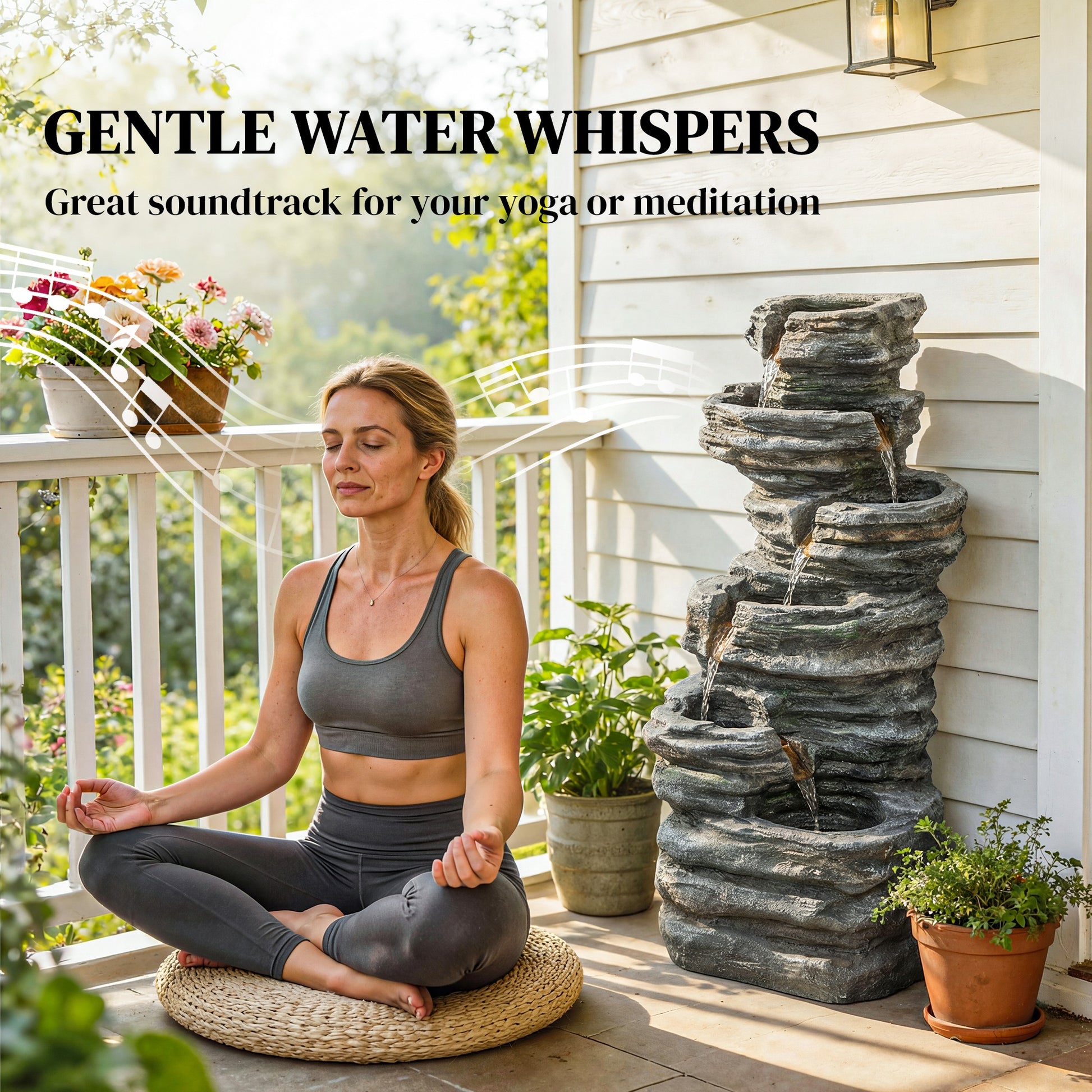 Transform Your Garden with a Stunning 40" Gray LED Waterfall Fountain - 6-Tier Cascading Water Feature