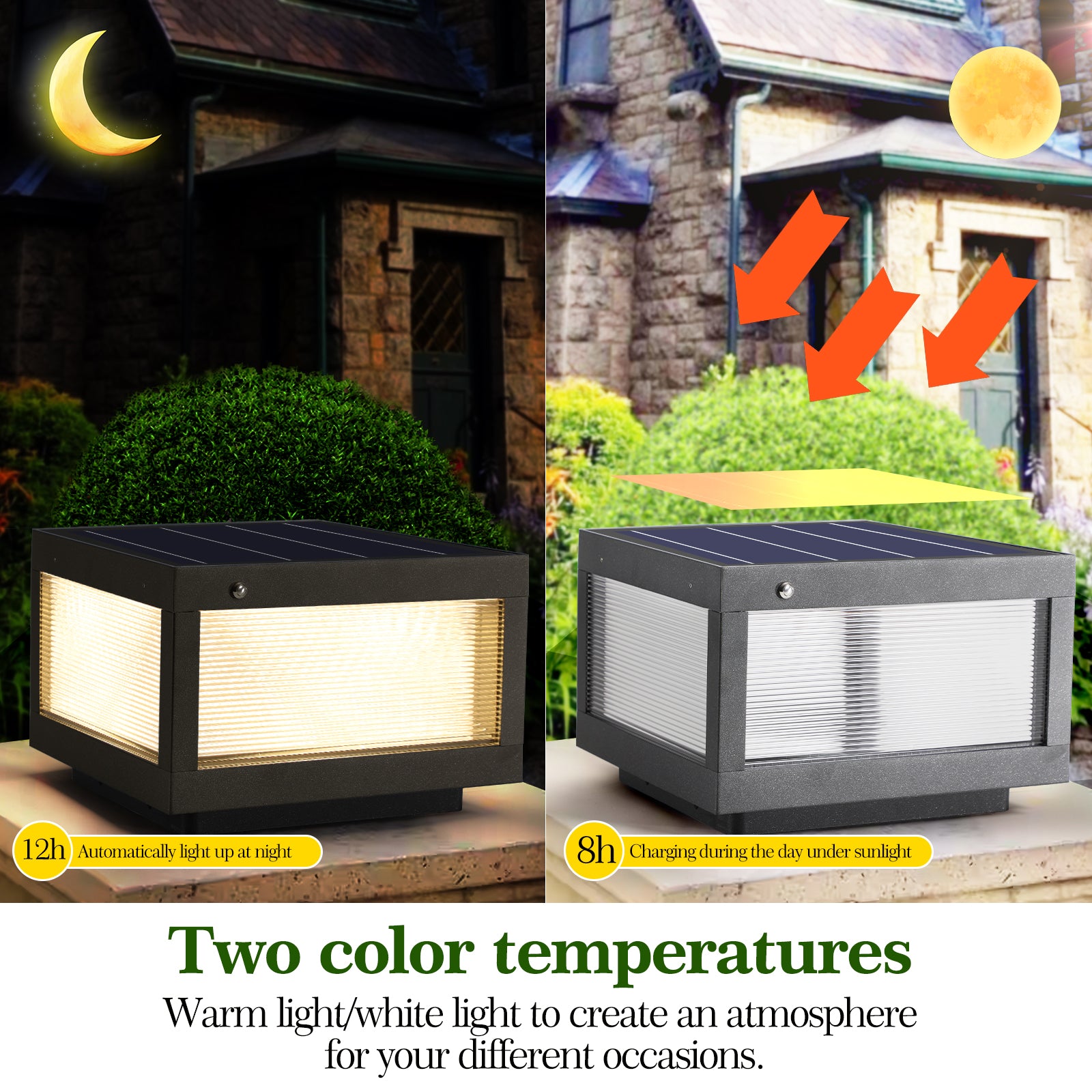 Illuminate Your Outdoors with 12-Inch Black Solar LED Post Cap Light - Perfect for Pathways, Decks & Patios - 1-Pack
