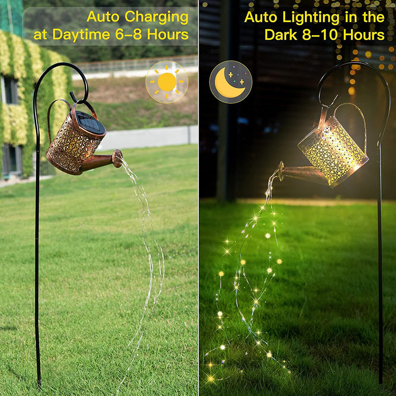 Enchanting 2PCS Solar LED Watering Can String Lights - Perfect for Outdoor Decor