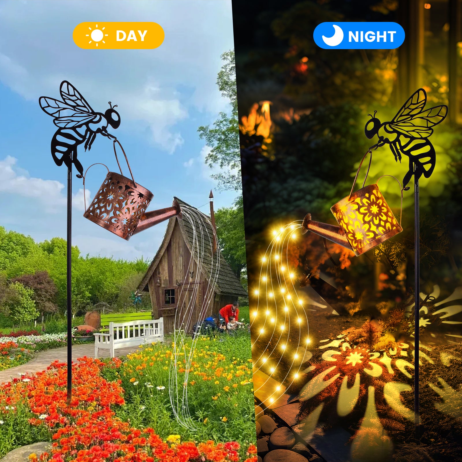 Enchanting Solar Flower Garden Lights - Stylish Waterproof Metal Watering Can Design for Patio, Lawn, and Pathway - Ideal Gardening Gifts!