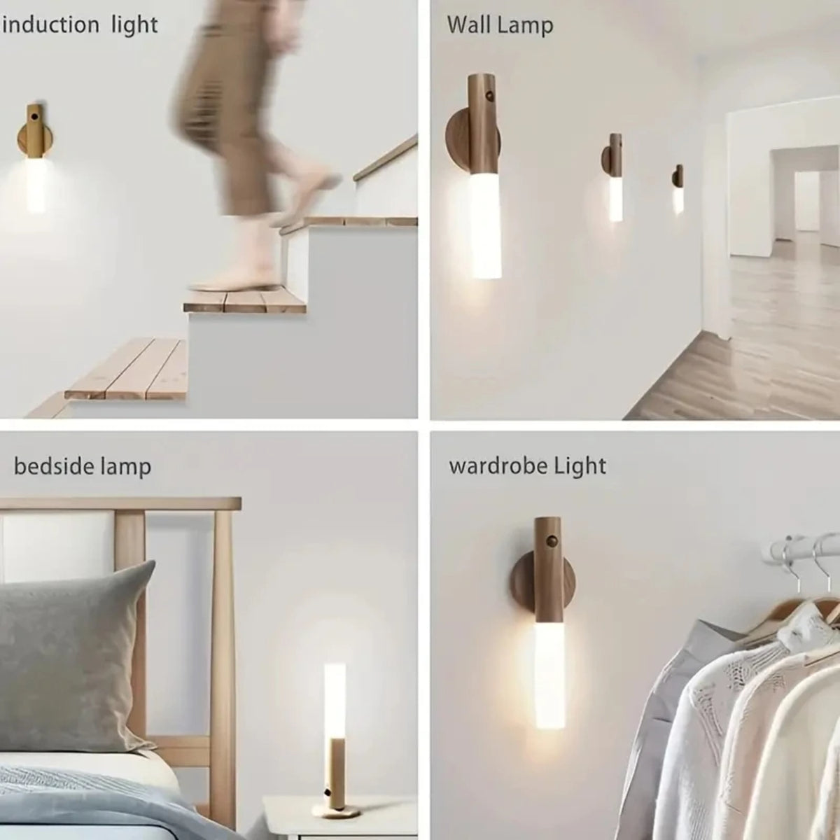 Magnetic Rechargeable Motion Sensor Night Light - Stylish Wooden LED Sconce for Bedroom, Hallway, and Stairs