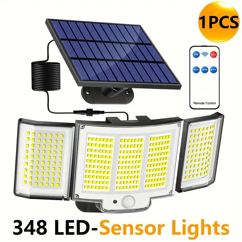 Ultimate 348 LED Solar Motion Sensor Lights - 1 or 2 Pack with Remote & 3 Adjustable Heads - Waterproof Outdoor Security Solution