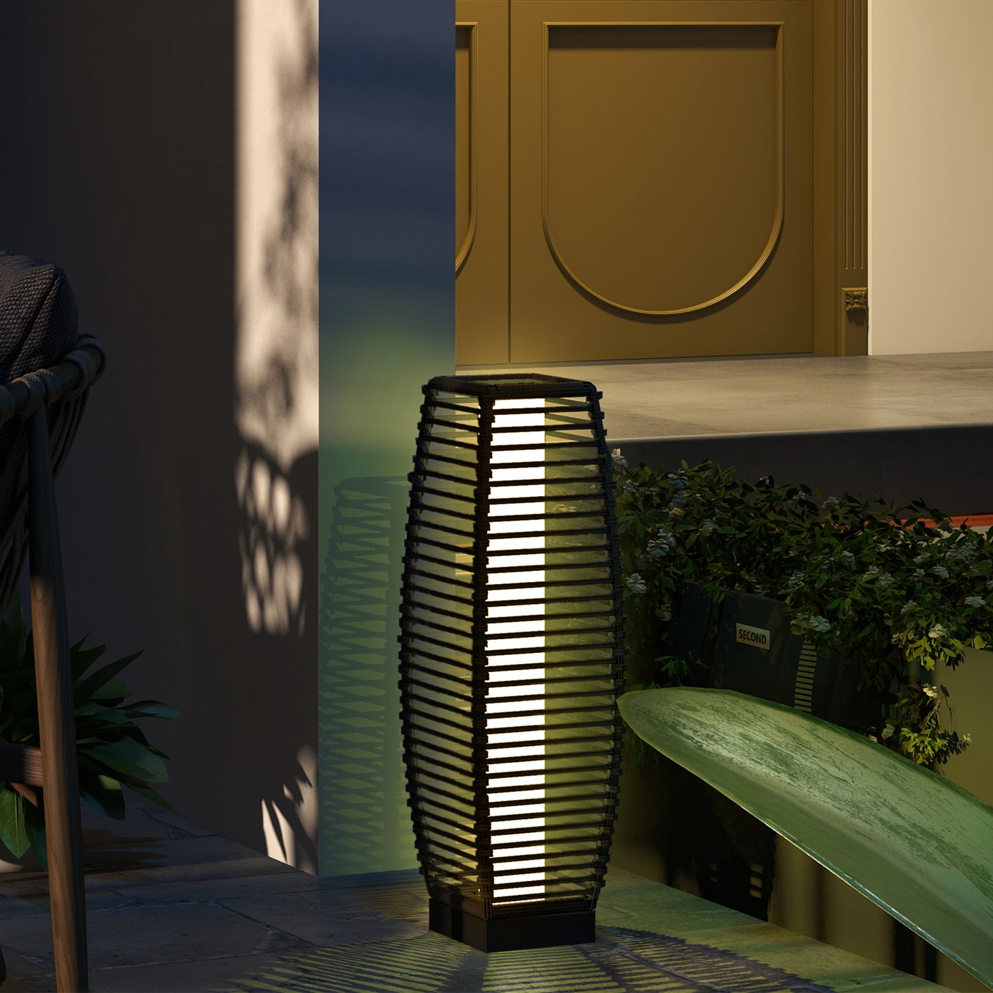 Stylish Gray Solar Rattan Floor Lamp - Automatic LED Outdoor Lantern for Pathway & Driveway Lighting