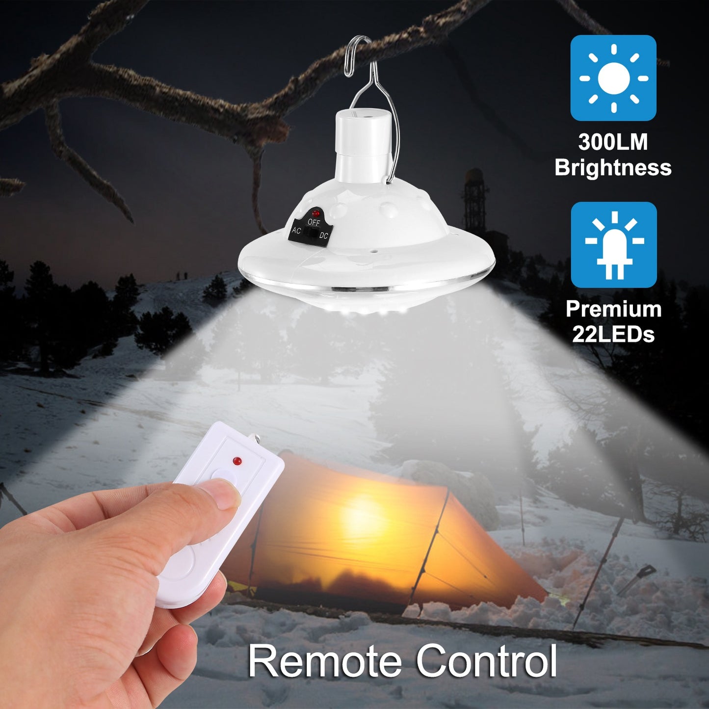 Ultimate Versatile Solar Camping Lantern with Remote - 3 Light Modes & 3 Charging Options, IP65 Waterproof for All Your Outdoor Adventures!
