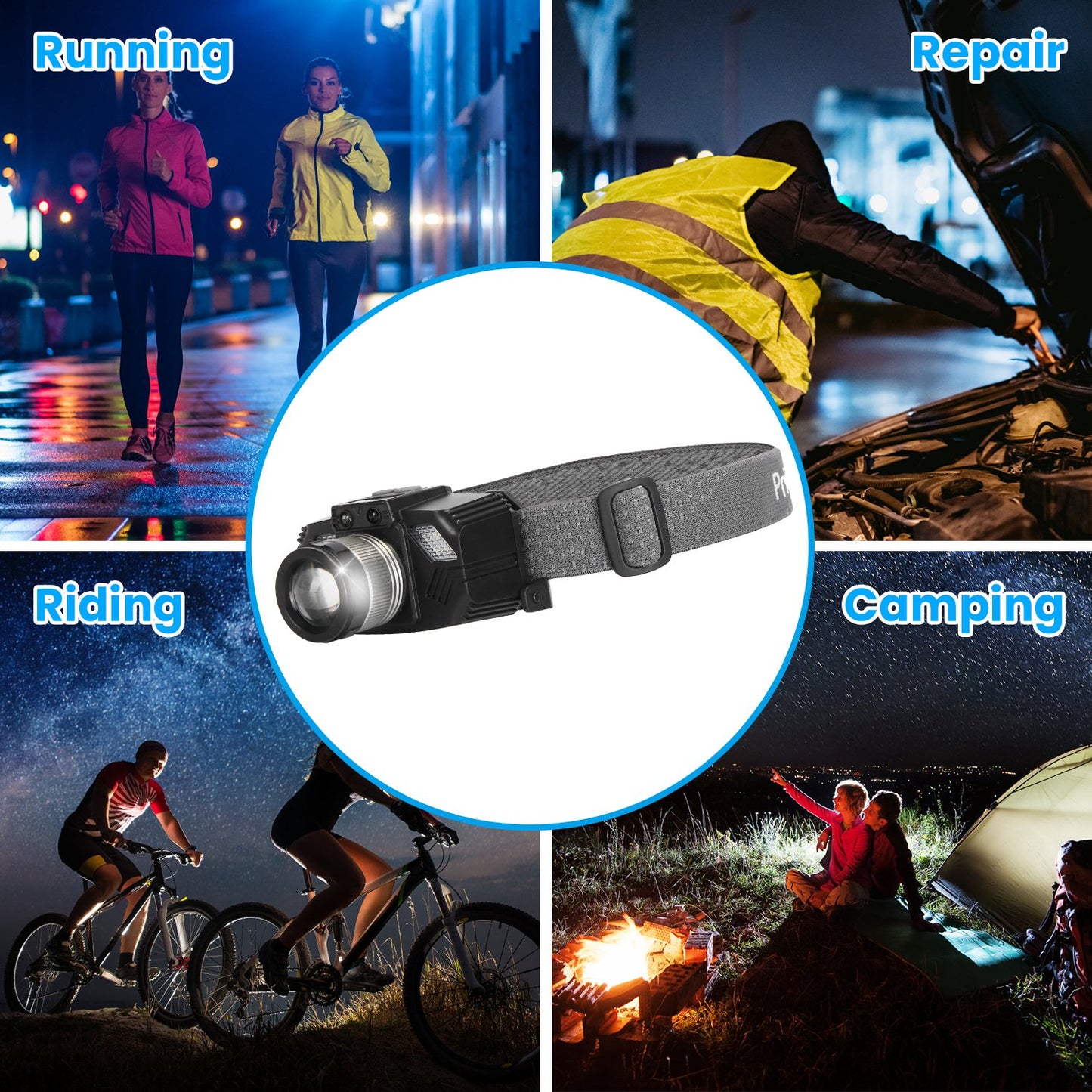 Ultimate Waterproof Motion Sensor LED Headlamp - Zoomable Flashlight with 3 Lighting Modes for All Your Outdoor Adventures!