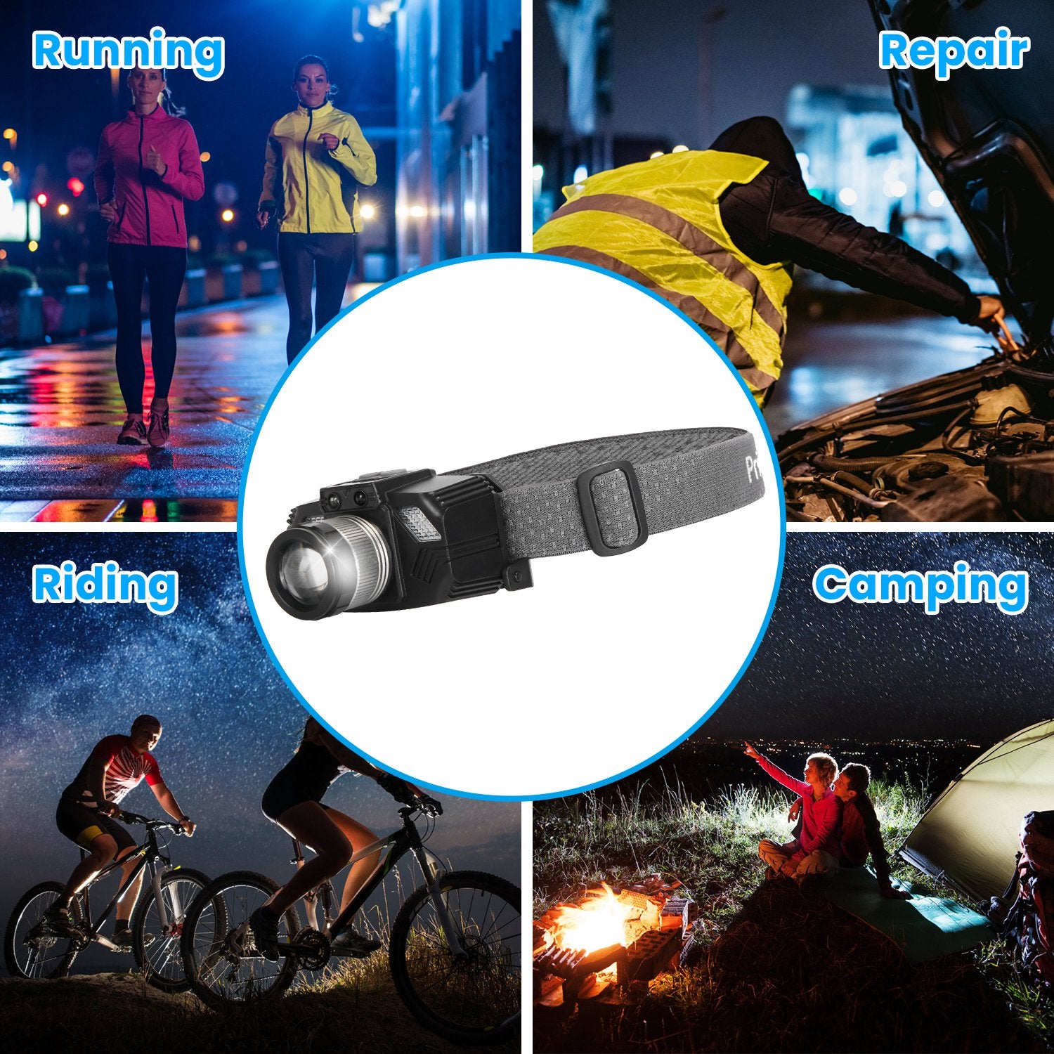 Ultimate Waterproof Motion Sensor LED Headlamp - Zoomable Flashlight with 3 Lighting Modes for All Your Outdoor Adventures!